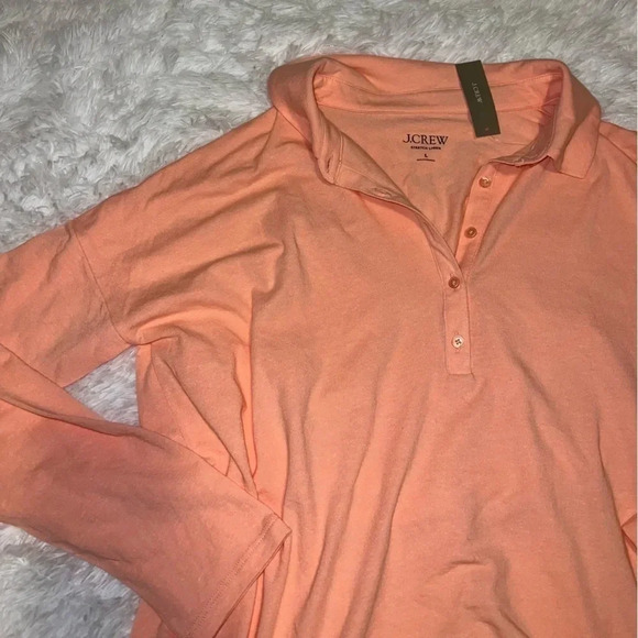 NWT J. Crew Stretch Linen Orange Polo Style Long Sleeve Shirt size Large Light - Picture 2 of 5